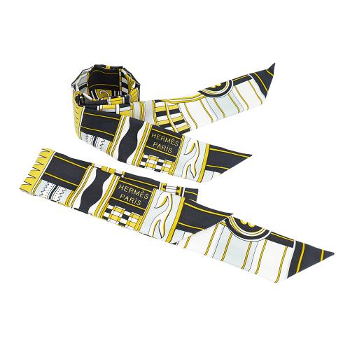 Hermes Carres Volants 幾何圖驣 Twilly 絲巾(黑/黃)