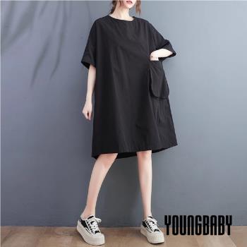 【YOUNGBABY中大碼】立體大口袋下開叉接袖洋裝/長上衣 中大尺碼女裝