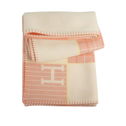 HERMES Avalon Cabriole H緹花羊毛和羊絨毛毯(蜜瓜粉橘)