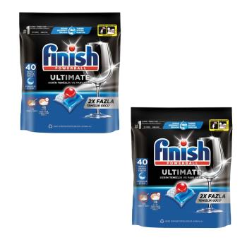 FINISH量子極淨洗碗凝球全效合一洗碗塊洗滌球洗碗錠2包組共80入洗碗機配件FINISH-ULTIMATE-2