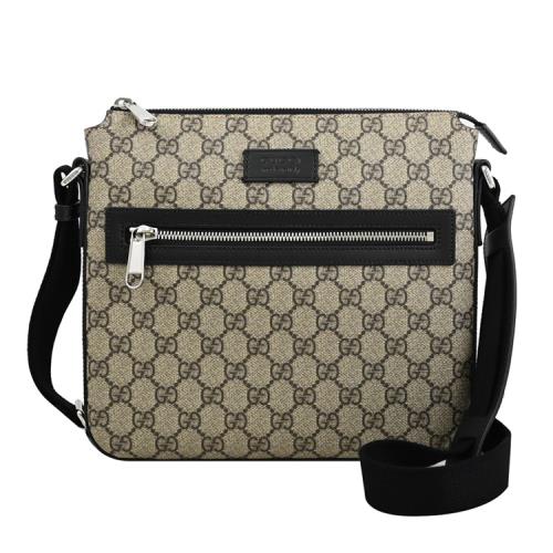 GUCCI 779865 GG Supreme 品牌印花皮革休閒斜背包.駝/黑邊