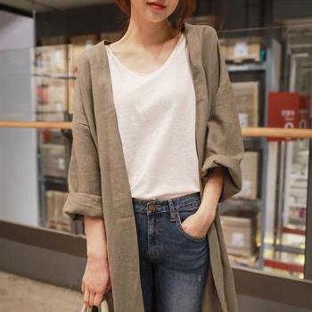 【米蘭精品】風衣外套休閒大衣-寬鬆棉麻寬鬆長版女外套4色74ke2