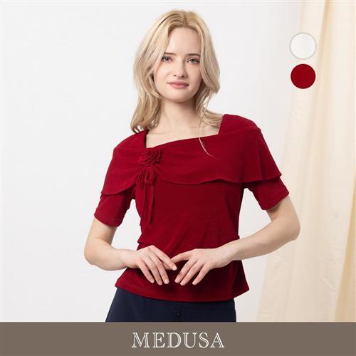 現貨【MEDUSA 曼度莎】雅韻玫瑰抓褶蓋肩上衣 - 2色（M-XL）｜女上衣 優雅上衣 小禮服