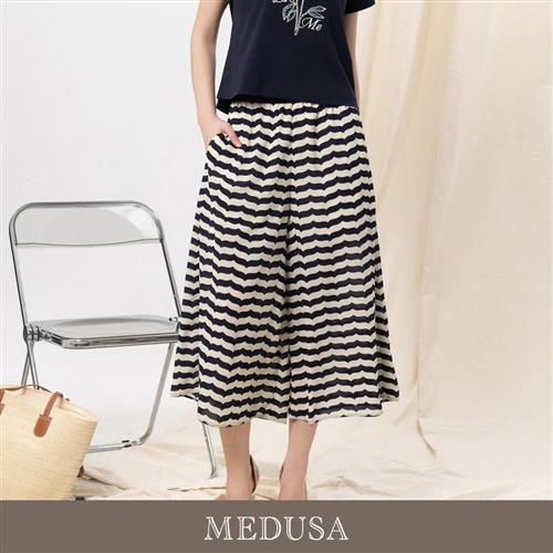 現貨【MEDUSA 曼度莎】台灣製 藍色條紋雪紡寬褲（M-XL）｜女寬褲 雪紡寬褲 條紋長褲