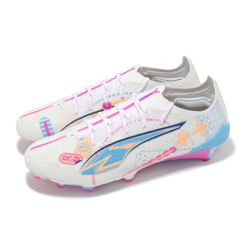 Puma 足球鞋 Ultra 5 Ultimate Vol. Up FG 男鞋 天然草坪 白 粉紅 10806301