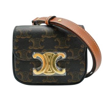 Celine Triomphe 帆布迷你斜揹包(黃褐色)