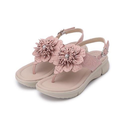 LUZZI 大花牛皮夾腳涼鞋 粉 女鞋 鞋全家福