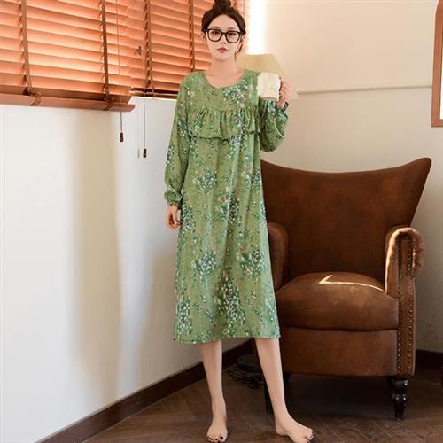 【韓國K.W.】韓國專櫃級碎花棉稠波浪造型家居休閒服睡裙