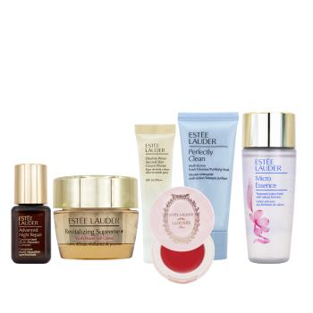 ESTEE LAUDER 雅詩蘭黛 全能妝前保養組[修護露+膠原霜+乖乖乳+細緻煥採雙效淨化潔面乳+櫻花版原生露+潤唇膏#04] 百貨公司專櫃貨
