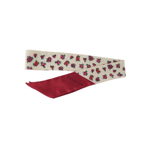 COACH 復古迷你玫瑰圖案絲巾/髮飾(白色/紅色)
