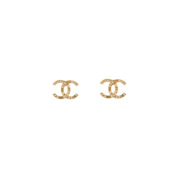 CHANEL CC Logo 星飾鑲鑽針式耳環(金色)