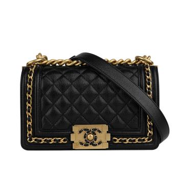 展示商品 CHANEL 金釦荔枝牛皮皮穿鍊設計 Boy Chanel 20cm(黑色)