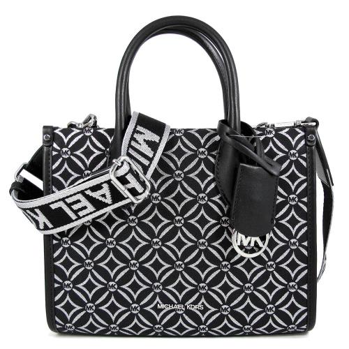 MICHAEL KORS MIRELLA 緹花金絲LOGO小托特兩用包 (黑色)