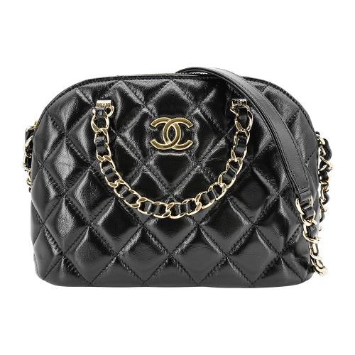 Chanel 展示品 Matelasse 亮面羊皮淡金鍊二用貝殼包-小(AS5130-黑)