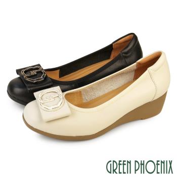GREEN PHOENIX 女 包鞋 娃娃鞋 楔型 厚底 全真皮 蝴蝶結 OL 上班U60-26201