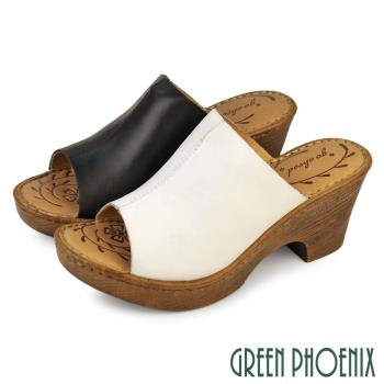 GREEN PHOENIX 女 拖鞋 高跟拖鞋 厚底拖鞋 楔型拖鞋 粗跟 真皮 牛皮 輕量U60-22251