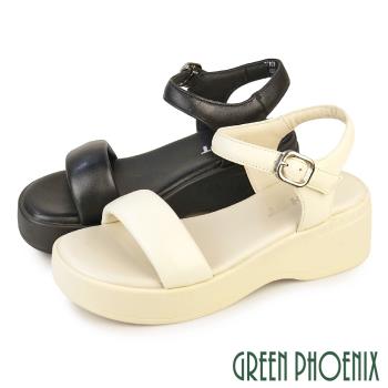 GREEN PHOENIX 女 涼鞋 厚底涼鞋 一字涼鞋 鬆糕 輕量 羊皮 真皮U11-27103