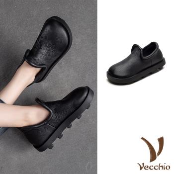 【VECCHIO】全真皮滾邊平底樂福鞋/全真皮頭層牛皮立體滾邊鞋口平底樂福鞋 女鞋 黑