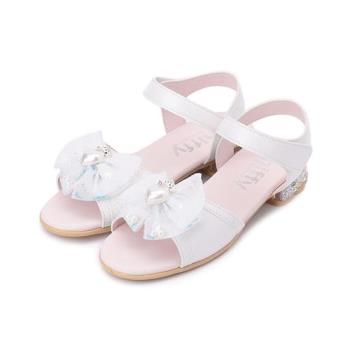 MIFFY 皇冠愛心蝴蝶結涼鞋 白 中大童鞋 鞋全家福