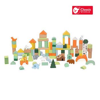 【德國 classic world 客來喜經典木玩】森林王國積木城/森林主題積木桶裝100PCS