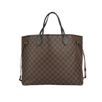 二手商品8.8成新 LV Neverfull GM 棋盤格大號購物包(咖啡色) N51106