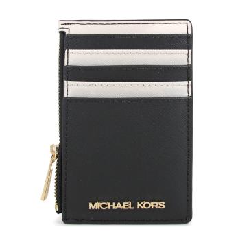 MICHAEL KORS JET SET TRAVEL金字LOGO雙色防刮多層卡片包(黑白色)