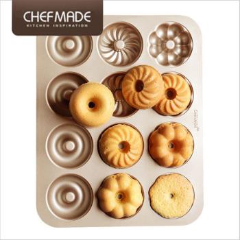 【美國Chefmade】甜甜圈造型 12連不沾烤模-3花款(CM003)