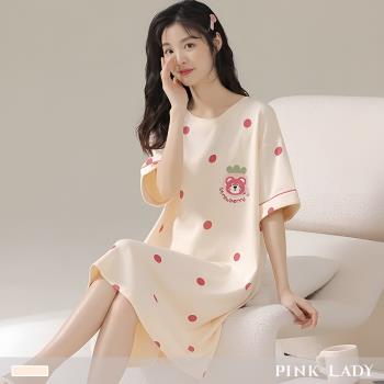 【PINK LADY】棉柔短袖睡裙 圓點粉熊 短袖居家服(女睡衣/圓領/連身睡裙/連衣裙/外出可穿) 11671