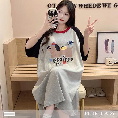 【PINK LADY】棉柔短袖睡裙 臘腸小狗 短袖居家服(女睡衣/圓領/連身睡裙/連衣裙/外出可穿) 91672