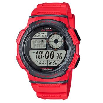 【CASIO 卡西歐】運動電子錶 中性錶 活力紅 防水100米 世界時間 AE-1000W (AE-1000W-4A)