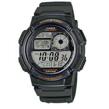 【CASIO 卡西歐】運動電子錶 中性錶 軍綠 防水100米 世界時間 AE-1000W (AE-1000W-3A)