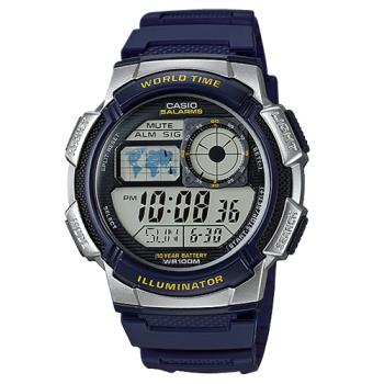 【CASIO 卡西歐】運動電子錶 海軍藍 中性錶 防水100米 世界時間 AE-1000W (AE-1000W-2A)
