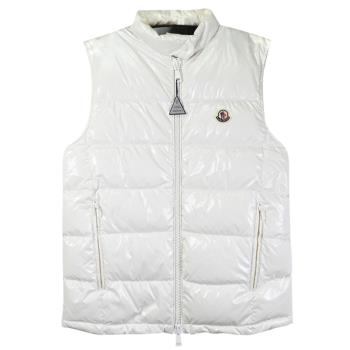 MONCLER 品牌經典亮面材質雙向拉鍊羽絨背心.白色