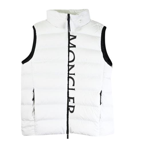 MONCLER 品牌LOGO撞色雙向拉鍊羽絨背心.白/黑-連帽可內收