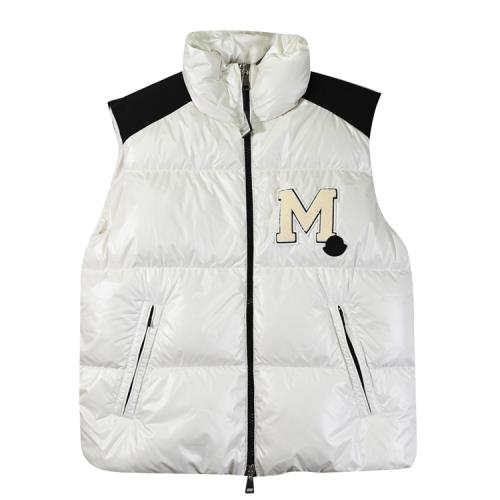 MONCLER 品牌M LOGO徽章雙向拉鍊羽絨背心.白/黑邊