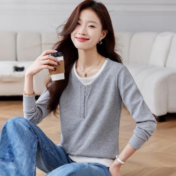 【LANNI 藍尼】★假兩件撞色基本款上衣(女上衣/百搭/舒適/T恤)