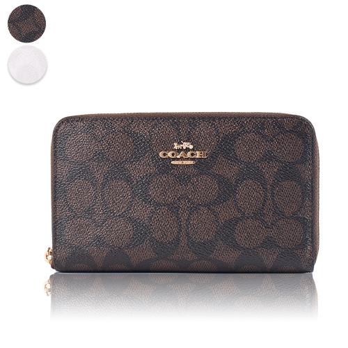 COACH 緹花LOGO防刮皮革拉鍊中夾-(新款任選)