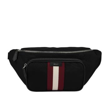 BALLY Code 經典紅白條紋尼龍腰包(黑色)