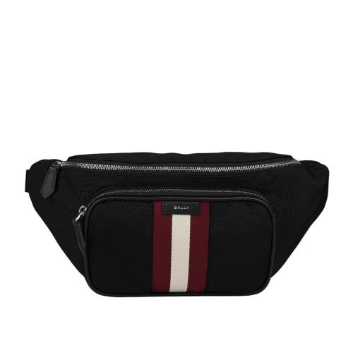 BALLY Code 經典紅白條紋尼龍腰包(黑色)