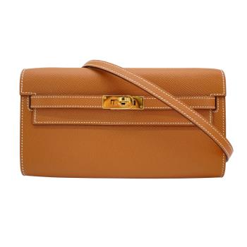 Hermes Kelly To Go 金釦肩背長夾斜揹包(Gold棕)