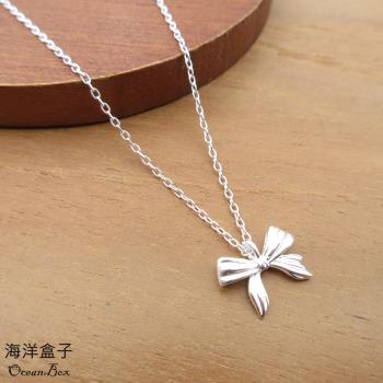 【海洋盒子】甜美可愛立體緞帶蝴蝶結造型925純銀項鍊.女用短鍊