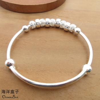 【海洋盒子】19g。保平安轉珠六字箴言可調整式足銀999純銀手環《附贈禮盒》