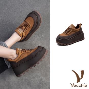 【VECCHIO】真皮鬆糕厚底休閒鞋/真皮頭層牛皮復古運動風鬆糕厚底休閒鞋 女鞋 黃
