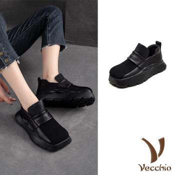 【VECCHIO】全真皮拼接厚底樂福鞋/全真皮頭層牛皮復古百搭拼接一字帶厚底樂福鞋 女鞋 黑