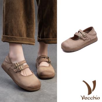 【VECCHIO】真皮兩穿雙繫帶平底休閒鞋/真皮頭層牛皮兩穿法設計雙繫帶平底休閒鞋 女鞋 卡其