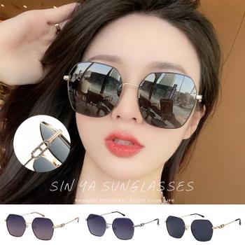 【SINYA】時尚韓版金屬墨鏡 修臉神氣 精品簍空鑲鑽造型 大框顯小臉 輕量/防眩光//抗UV400