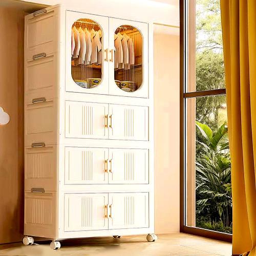  Mr.box  80面寬-大容量摺疊雙開門五層收納櫃-附滑輪 多款可選