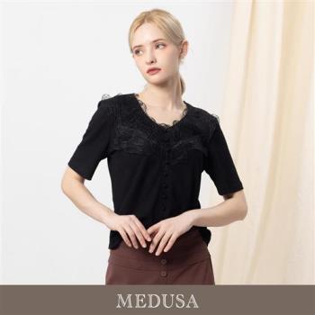 現貨【MEDUSA 曼度莎】藝術蕾絲小圓釦嫘縈上衣（M-XL）｜女休閒上衣 蕾絲上衣 氣質穿搭