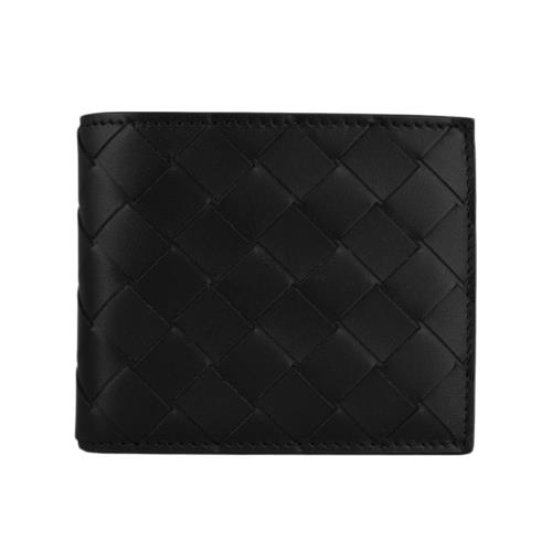 BOTTEGA VENETA 小牛皮編織對開零錢袋短夾(黑色)