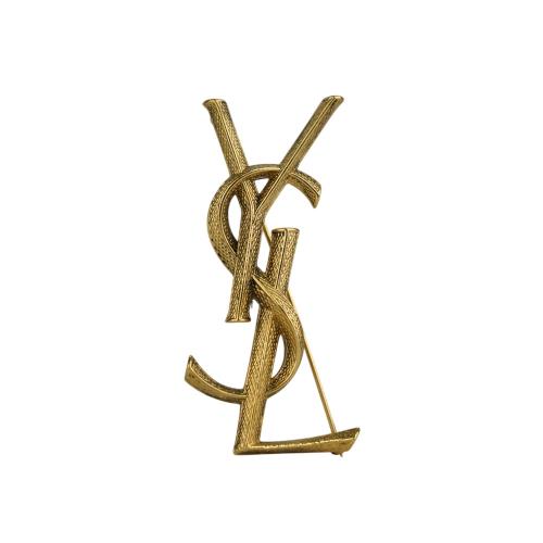 YSL Cassandre Logo 標誌蛇紋仿舊胸針(古銅金)